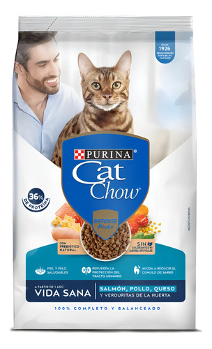 Purina Cat Chow Feline Defense plus + Vida Sana 3 kg Sabor a Salmon/Pollo/Queso