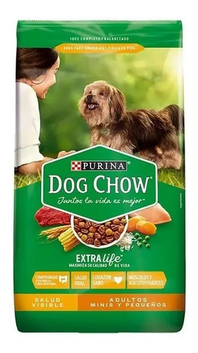 Purina Dog Chow Adul Minis y Pequeños Extralife con Prebiótico Natural 4 kg Sabor a Carne / Polllo